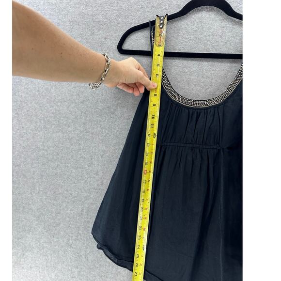 Free People Women’s sz M Black Beaded Toe Tank Top Backless 100% cotton - Picture 6 of 11